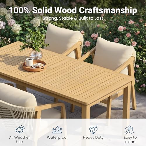 Wisteria Lane 69"×32" Acacia Outdoor Patio Dining Table with Umbrella Hole - Image 3