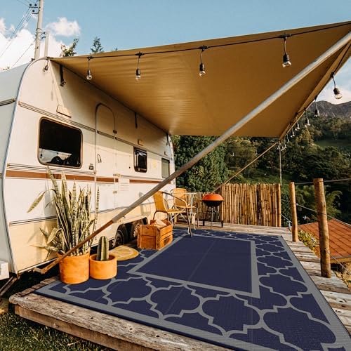 GENIMO Outdoor Rug, Waterproof Plastic Rugs 10'x14' for Camping Blue Grey - Image 3
