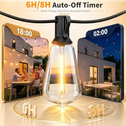 Hotsonic Remote Control Outdoor String Lights Waterproof, 100FT LED Outside Lights with Shatterproof Bulbs, Dimmable Hanging Light 3 Modes for Patio Porch Garden pergola Yard House Bistro Party decors - Image 6