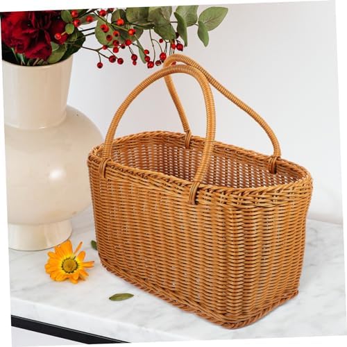 Rattan Woven Storage Basket, Home, Sturdy Beige Plastic Container - Image 7