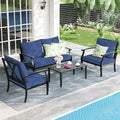 4-Piece Patio Furniture Set, Wider Outdoor Metal Seating Sofa with High Back & Lovsest, Coffee Table, All Weather Conversation for Backyard, Poolside, Deck-Navy by OutdoorPatioFurnitureSet