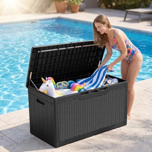 JUMMICO 100 Gallon with Cushion Deck Box, Waterproof Outdoor Storage Box - Image 5