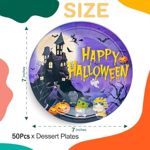 50Pcs Halloween Party Supplies Halloween Paper Plate 7Inch Pumpkin Plates Fall Pumpkin Monster Paper Plates for Haunted House Themed Black Orange Fall Birthday Party Decorations (Purple) - Image 2