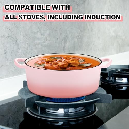 E-far 5QT Oval Dutch Oven Pot with Lid, Pink Enameled Cast Iron Dutch Oven - Image 4