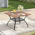Outdoor Dining Table with Adjustable Umbrella Hole, 37.8" All-Weather Square Patio Dining Table for 4, Metal Patio Table for Garden Lawn Porch Deck Yard, Walnut by ProvideOutdoorSolutions