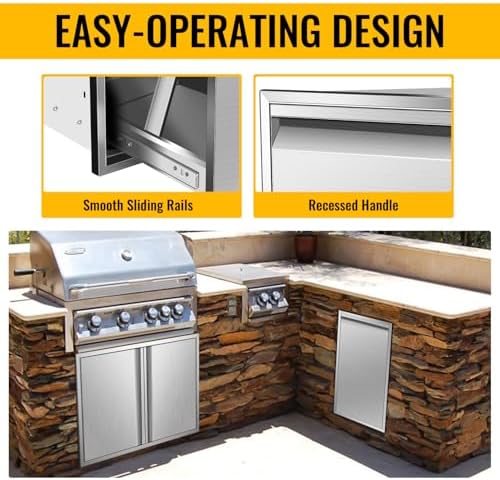 Outdoor Kitchen Drawers, Triple BBQ Drawers Stainless Steel Built-in Drawer For Outdoor Kitchen Island, Patio Grill Station,Trash Drawer - Image 6