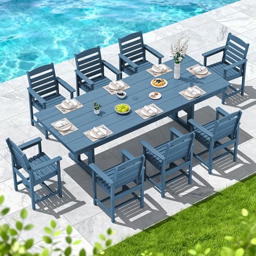 SERWALL Patio HDPE Dining Chairs Set of 2 with Arms, Navy - Image 5