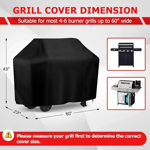 iCOVER Grill Cover, 60 inch BBQ Grill Cover for Outdoor Grill, Anti-UV & Fade Resistant Gas Grill Cover, Waterproof Barbecue Grill Covers for Weber, Char-Broil, Nexgrill and More, Black - Image 2