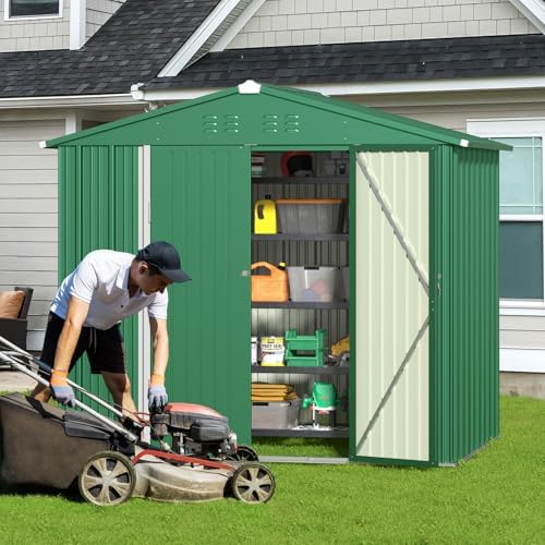 Gizoon 8 x 6 FT Outdoor Storage Shed, Galvanized Metal Garden Shed, Green - Image 2
