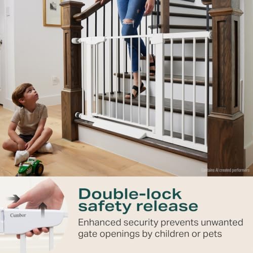 Cumbor 30-46" Baby Gate for Stairs, Auto Close Dog Gate for Doorways White - Image 5