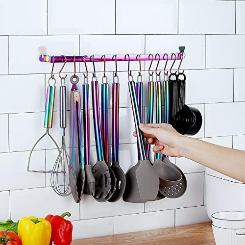 HOMQUEN 38 Piece Silicone Kitchen Cooking Utensils Set with Utensil Rack, Silicone Head and Stainless Steel Handle Cookware, Rainbow Handle with Silicone Head - Image 3