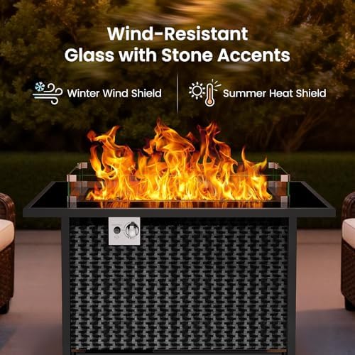 Ciays 43″ Propane Fire Pit with Glass Wind Guard, CSA-Listed 60,000 BTU Outdoor Gas Fire Pit Table, Tempered Glass Top, Glass Rocks,Lid, Adjustable Legs, Fire Table for Patio, Garden & Party, Black - Image 7