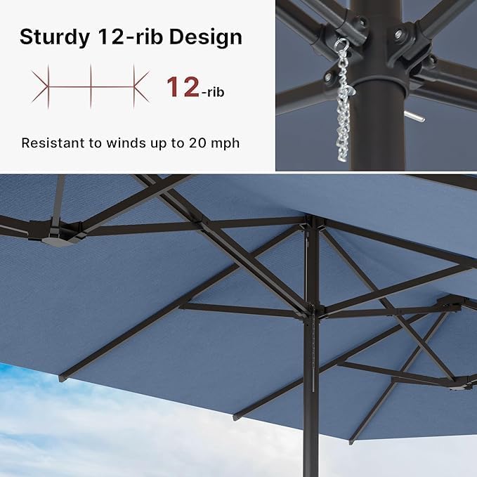 ALAULM 7-Piece Patio Dining Set with 14FT Patio Umbrella,Outdoor Dining Set with 6 Swivel Chairs & Rectangle Table with1.5 Umbrella Hole, Patio Dining Table and Chairs for Backyard,DarkBlue - Image 5
