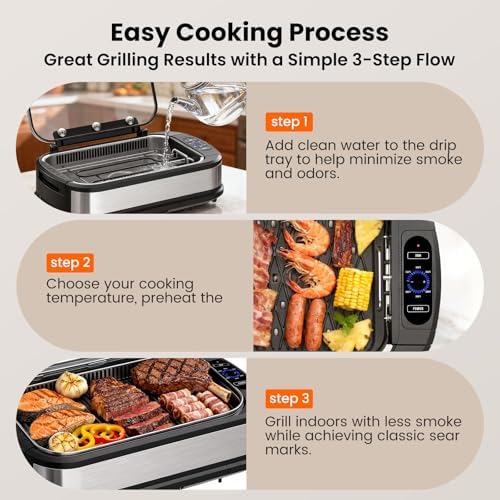 Electactic Indoor Smokeless Grill & Griddle, Nonstick Electric Grill with Adjustable Temperature Control, Dishwasher-Safe Parts and Auto Shut-Off for Everyday Cooking - Image 6