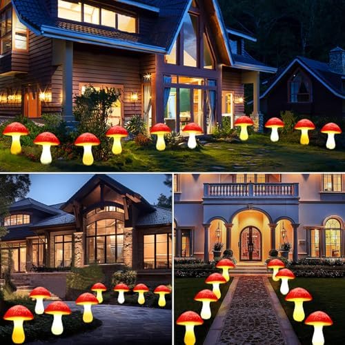 Solar Mushroom Lights Garden Decor 8 Red Crack Mushrooms Outdoor Decor Stake Lights, Waterproof Solar Pathway Light Gardening Gifts for Landscape Easter Gnomes Yard Halloween Christmas Decorations - Image 6