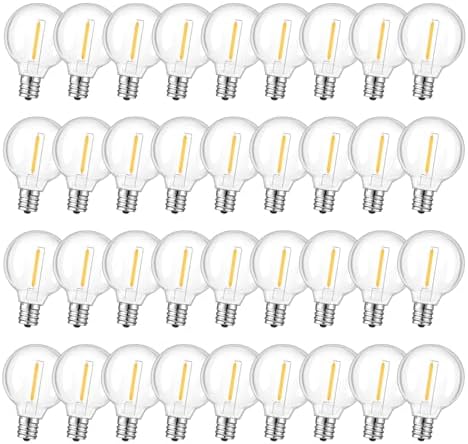 GvvooHome 36 Pack LED G40 Replacement Bulbs for String Lights, Shatterproof Plastic Globe Bulb for Indoor Outdoor Patio Decor, E12 Candelabra Socket Base, Warm White by GvvooHome