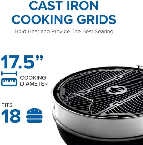 Napoleon PRO18 Compact Charcoal Kettle Grill, Black, Porcelain-Enameled Lid and Bowl, Chrome-Plated Cooking Grid - Image 6