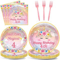 96PCS Four Ever Magical Party Paper Plates and Napkins Unicorn 4th Birthday Party Decor Rainbow Unicorn Plates 4 Year Old Tableware Set for 24 Guests Magical 4th Birthday Gatherings Decorations by Oitnlaughter