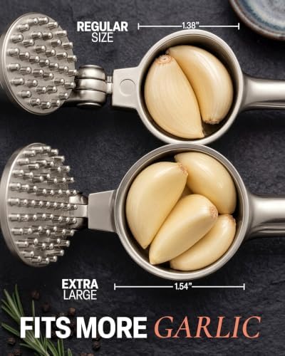 Zulay Kitchen Metal Large Garlic Press, Garlic Mincer, Peeler-Brush, Silver - Image 5