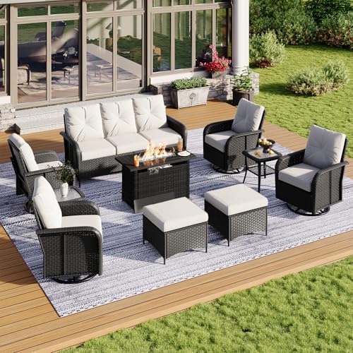 Aoxun 10-Piece Wicker Rattan Patio Furniture Set with 44" Fire Pit Table - Image 2