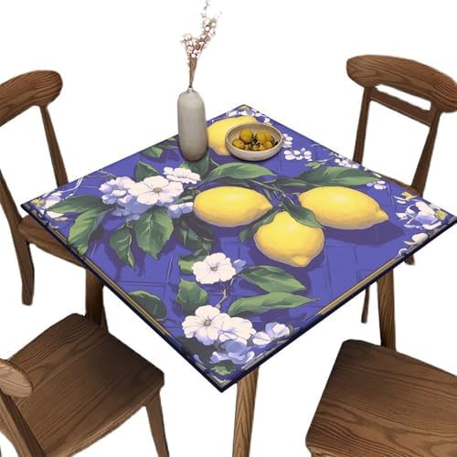 Square Tablecloth Fitted, Lemon and Tile Pattern Printed on Oilproof Table Covers for Card Tables, Perfect for Meals Coffee Guest Dinners, Fit for 40" x 40" Square Tables by JRBSZMI2