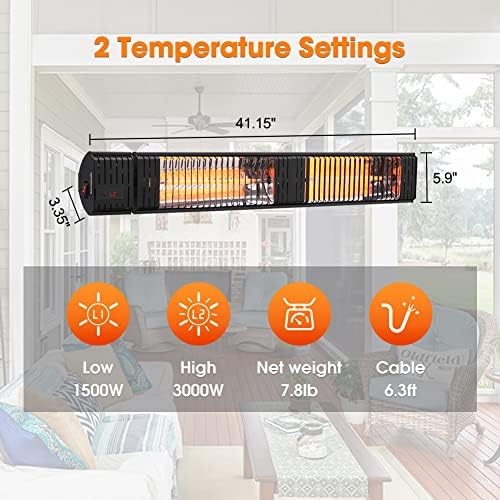 ThermoMate Infrared Electric Patio Heater, 3000W Carbon Fiber Heating for Outdoor/Indoor, Porch, Deck, Garage with Remote 24 Hours Timer, Hard Wired 240V - Image 3