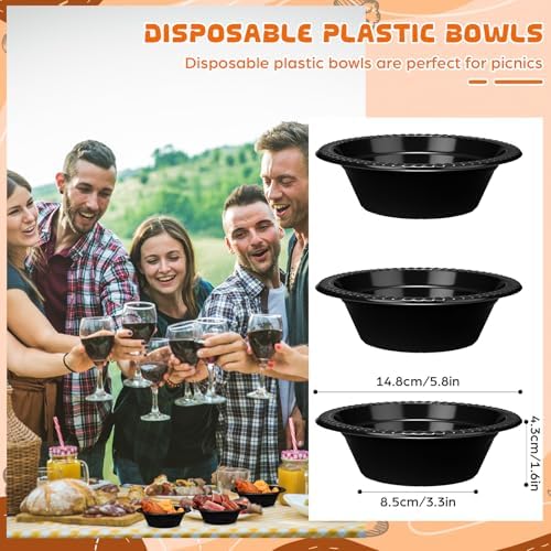 30 Pack 12 oz Black Disposable Plastic Bowls Dessert, Ice Cream, Salad, Soup Serving Cups for Party, Picnic, Food Snacks (Black) - Image 2