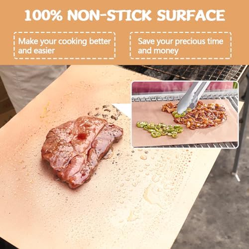 Copper Grill Mats for Ourdoor Grill,Set of 7 Heavy Duty Grilling Mats,100% Non-Stick BBQ Grilling Sheets,Easy to Clean BBQ Grill Accessories-Works on Gas Charcoal and Electric BBQ,15.75 x 13 Inch - Image 4