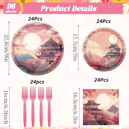 Hibachi Party Plates Napkins Tableware Japanese Decoration 96PCS - Image 2