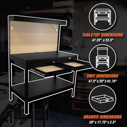 WEN WB4723T 48-Inch Workbench with Power Outlets and Light, Black - Image 2