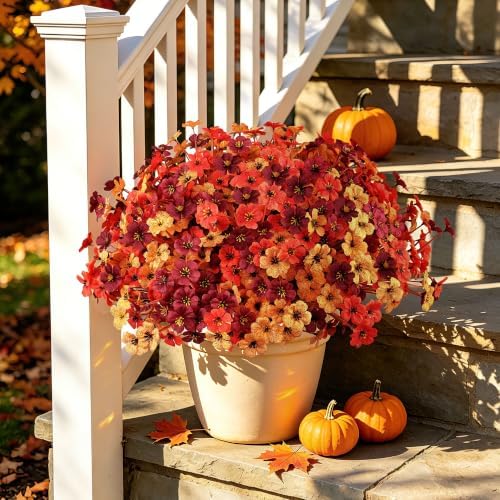 24 Bundles Fall Artificial Flowers for Outdoors Decors, Faux Mums Plants Fake Silk Flora, UV Resistant Realistic Faux Plants Greenery for Outside Farmhouse Porch Patio Window Box Planter Fall Decor - Image 7