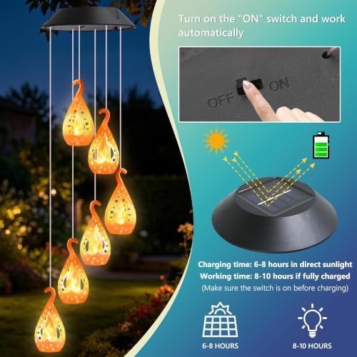 Toodour Solar Wind Chime, Hanging Flame Wind Chimes, LED Decorative Mobile - Image 7