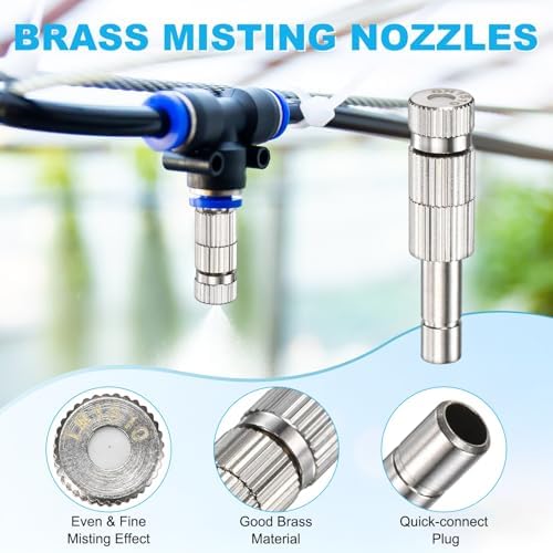 M METERXITY 20-Pack Brass Misting Nozzles, 0.006"/0.15mm Orifice Mister Replacement Heads with Filter Mesh for Cooling System/Landscaping/Humidification, 6mm Low-Pressure Fog Sprayer Nozzle - Image 2