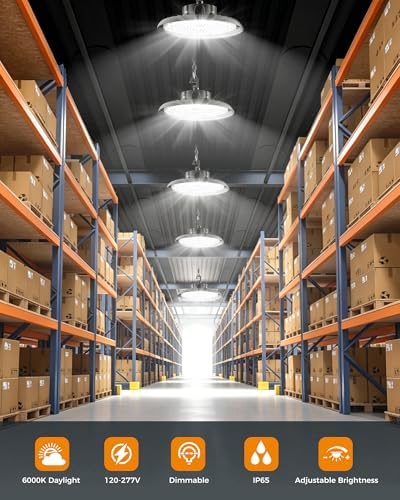 AIKVSXER 180W UFO High Bay Light 32400LM 6000K, 1-10V Dimmable Shop Lights - Image 3