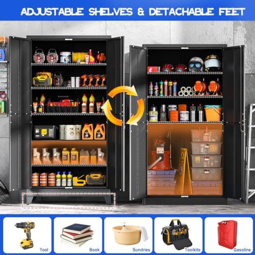 GAIOUS 79" Tall Metal Storage Cabinet with Lock,2 Door Steel Bookcase Black - Image 4