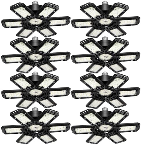 AUDLES 8 Pack LED Garage Light, 200W 20000LM 6500K LED Shop Lights, Garage Lights Ceiling Led with 6+1 Deformable Panels, Screw in E26/E27 Socket Bulb for Warehouse, Workshop, Basement, Barn Lighting by AUDLES