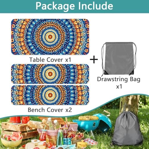 Picnic Table Cover with Bench Covers and Bag, Camping Essentials, Waterproof Windproof Camping Tablecloth, Fitted Tablecloth Cover with Elastic Edge for Indoor Outdoor 3 PCS 30x96 Inch - Image 7