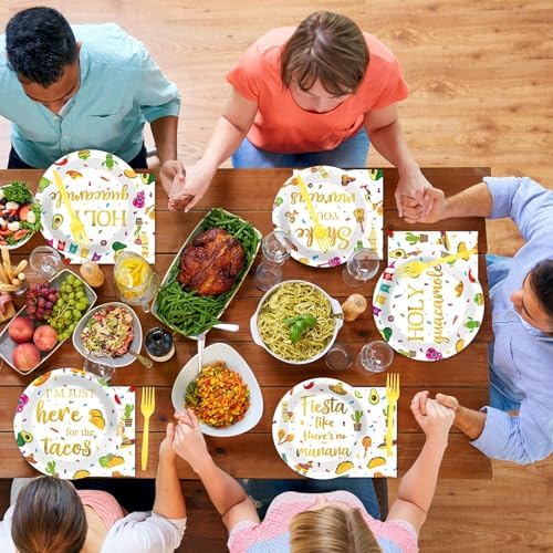 96 Pcs Mexican Fiesta Paper Plates and Napkins Taco Fiesta Party Supplies Mexican Themed De Mayo Dessert Tableware Set Dia De Los Muertos Colorful Themed Party Favors Baby Shower - Image 6