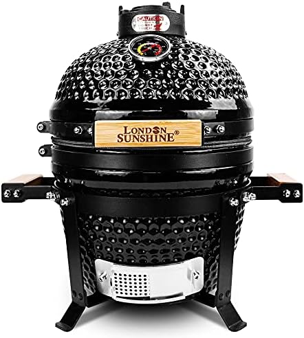 London Sunshine Ceramic BBQ Charcoal Kamado Grill 13 inch Portable Tabletop BBQ Grill with Stainless Steel Grates Black, Black by LondonSunshine