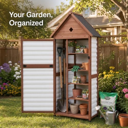 70" Tall Weatherproof Outdoor Storage Cabinet, Vertical Garden Shed - Image 2