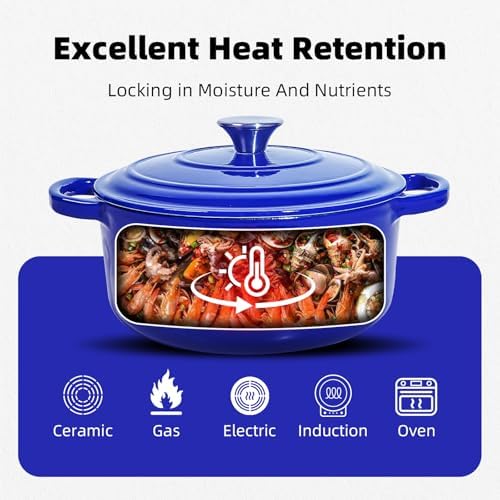 9 QT Blue Enameled Cast Iron Dutch Oven with Lid, Heavy‑Duty Casserole Pot for Braising, Stews, Roasting, Baking, Oven & All Stovetops Safe - Image 4
