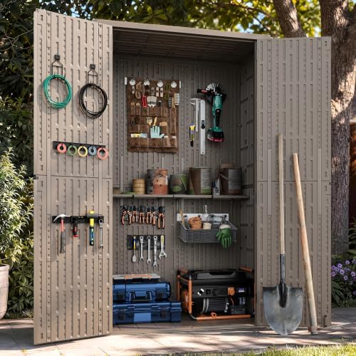 UPPATIO 79 Cu.Ft Outdoor Storage Shed,Vertical Resin Sheds with Shelf,Brown by UDPATIO