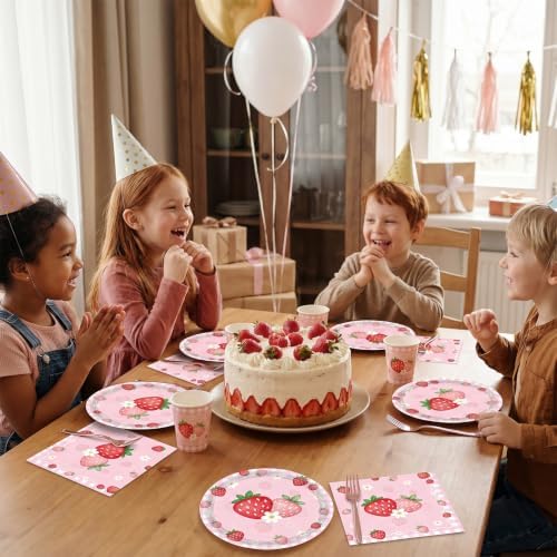 40PCS Strawberry Birthday Decorations Disposable Pink Berry Birthday Dessert Plates and Napkins for Berry Sweet Baby Shower Strawberry Themed Birthday Party Decorations, Serves 20 - Image 5