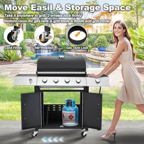 Upgraded 4 Burner 44000 BTU Propane Grill with Side Burner - Image 3