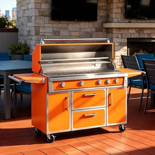 49" Stainless Steel Propane Gas Grill, 4 Burners & Infrared Burner, Orange by Dvasovio