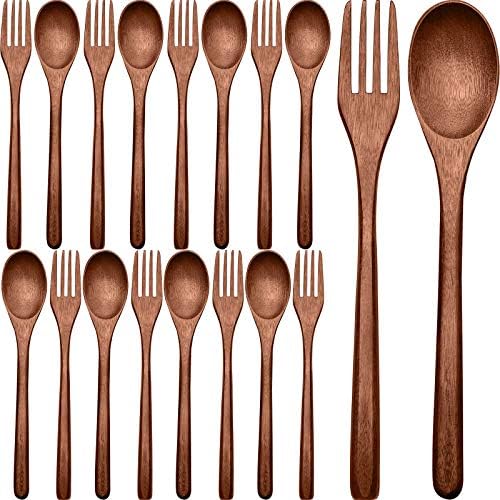 Patelai 16 Pieces Wooden Spoons Forks Set Wooden Utensils for Eating by Patelai