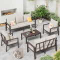 5-Piece Aluminum Patio Conversation Sets All-Weather Outdoor Furniture Sectional Sofa Modular Patio Set with 4'' Cushion Removable Covers for Porch Poolside Deck Balcony Yard by VonzoyHome