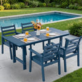 5-Piece Outdoor Dining Set, All-Weather HDPE Patio Furniture, 66.5" Slatted Table with 1.6" Umbrella Hole & 4 Ergonomic Armchairs, Heavy Duty 350lbs Capacity, UV Resistant, Blue by Unknown