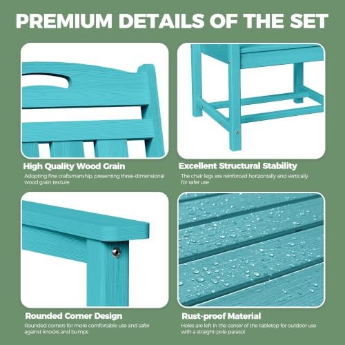 HDPE Outdoor Dining Set, Patio Table and 4 Chairs, 2" Umbrella Hole, Lake - Image 6