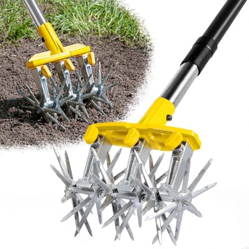 Rotary Cultivator Garden Tool with Extra-Large Tines, 74-Inch Long Handle Manual Tiller Cultivator, Heavy-Duty Rotary Hand Tiller for Soil Mixing, Reseeding Grass, Gardening, Lawn Care by BlumeTrec